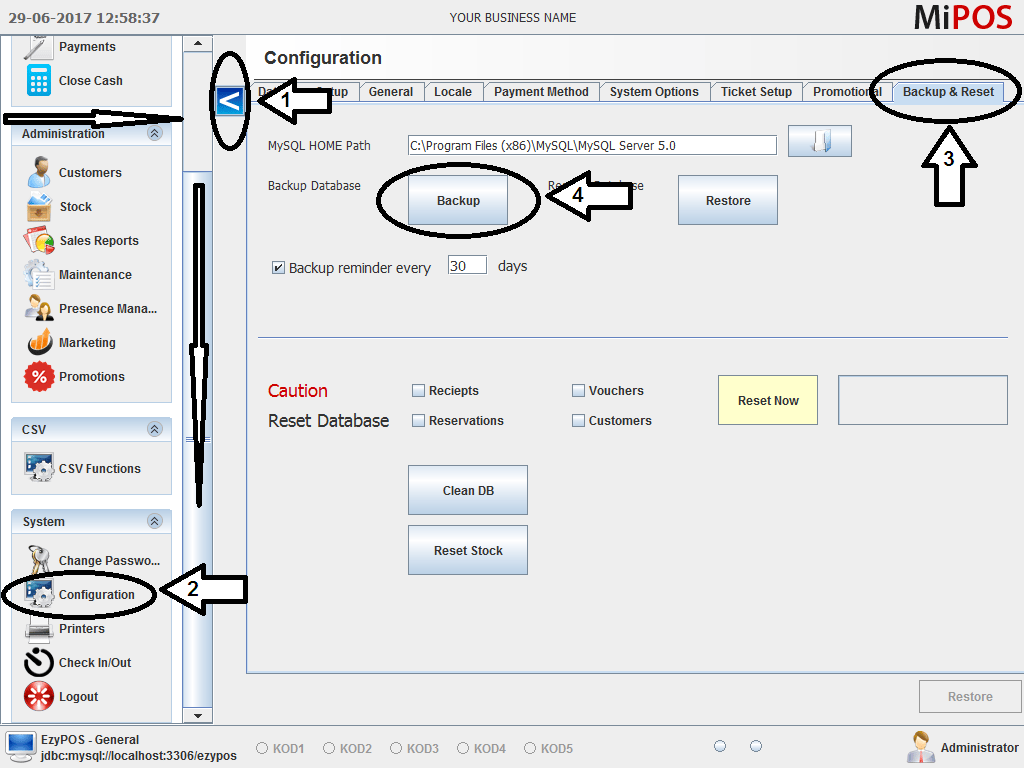 MiPOS System Backup Step 1