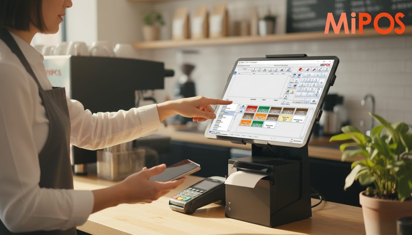 Café staff operating a POS system