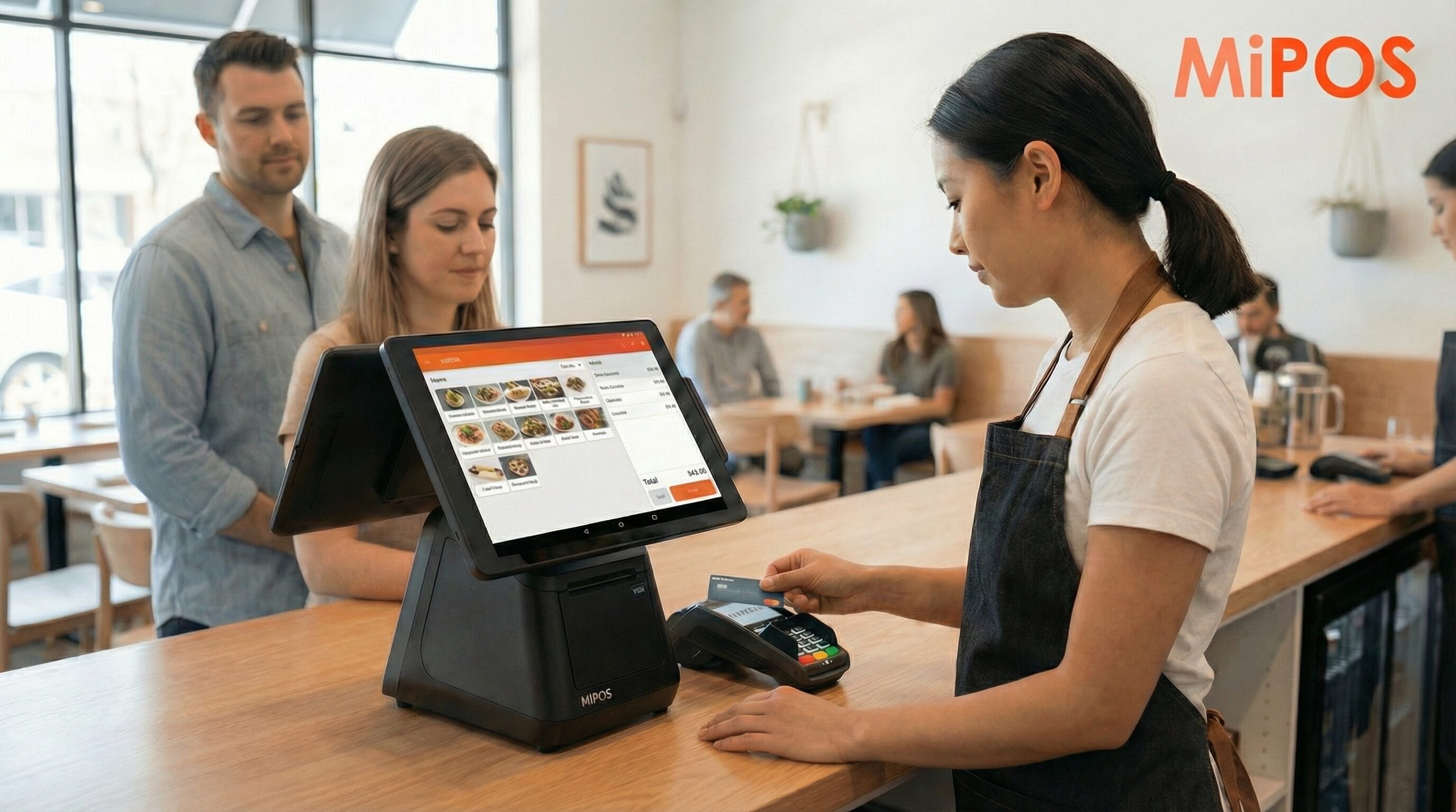 Seamless transaction at a cafe counter using a modern POS system
